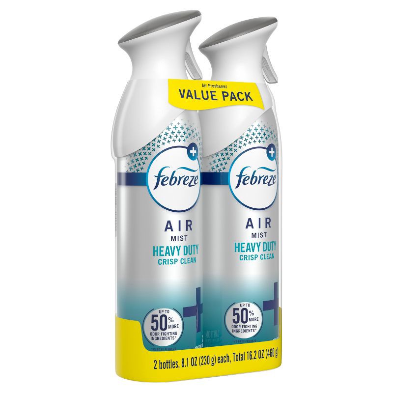 slide 2 of 12, Febreze Air Mist Odor-Fighting Heavy Duty Air Freshener - Crisp Clean - 16.2oz/2pk, 2 ct; 17.6 oz