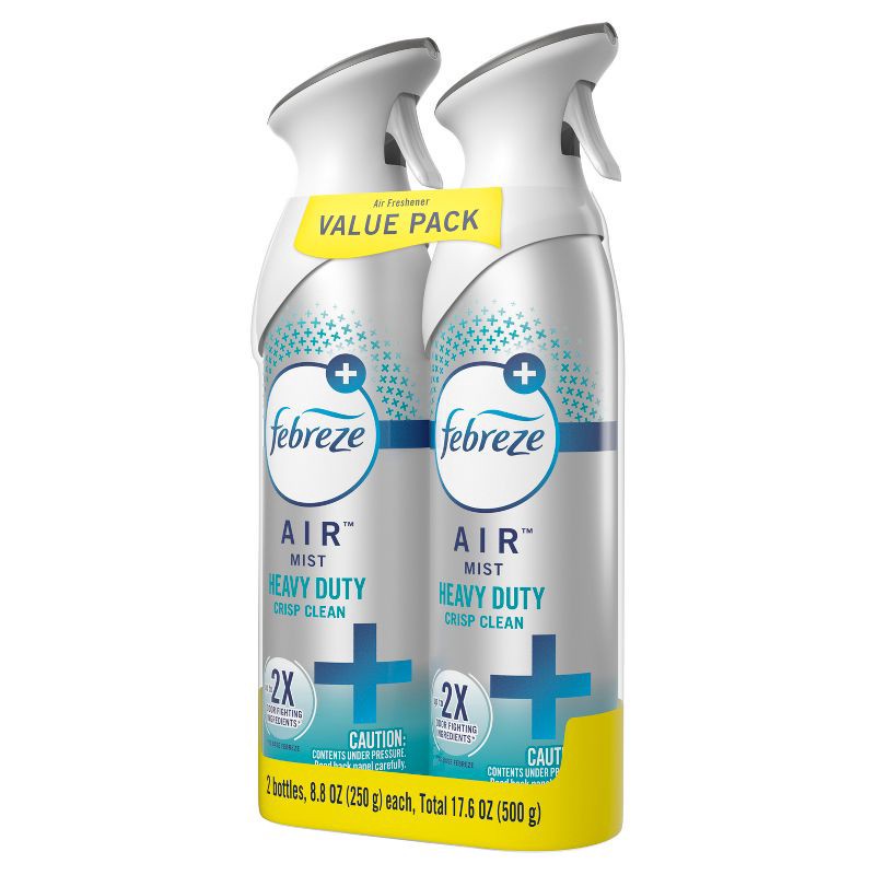 slide 2 of 6, Febreze Odor-Fighting Heavy Duty Air Freshener - Crisp Clean - 17.6oz/2pk, 2 ct; 17.6 oz