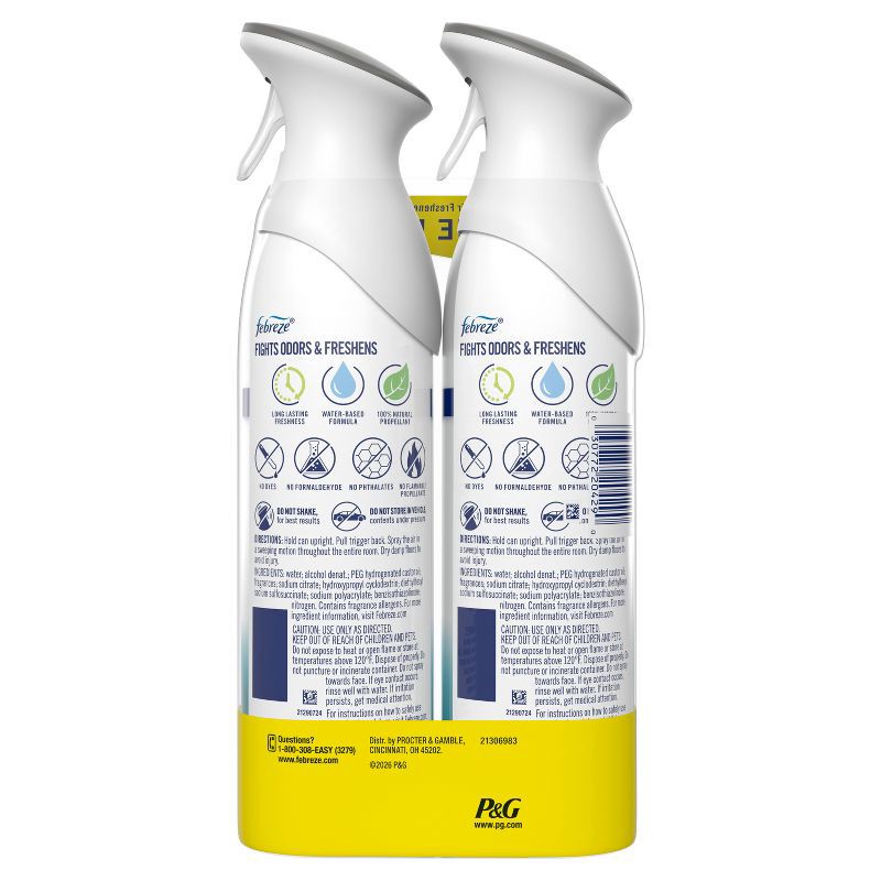 slide 12 of 12, Febreze Air Mist Odor-Fighting Heavy Duty Air Freshener - Crisp Clean - 16.2oz/2pk, 2 ct; 17.6 oz