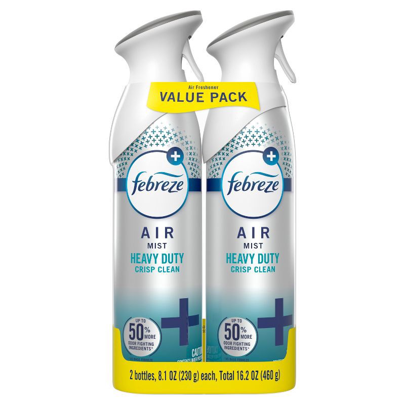 slide 1 of 12, Febreze Air Mist Odor-Fighting Heavy Duty Air Freshener - Crisp Clean - 16.2oz/2pk, 2 ct; 17.6 oz