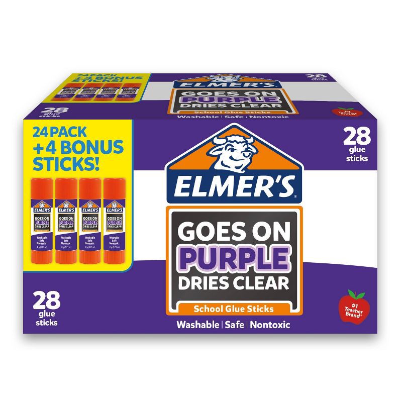 Elmer's School Glue Goes On Purple Dries Clear Washable Safe NEW