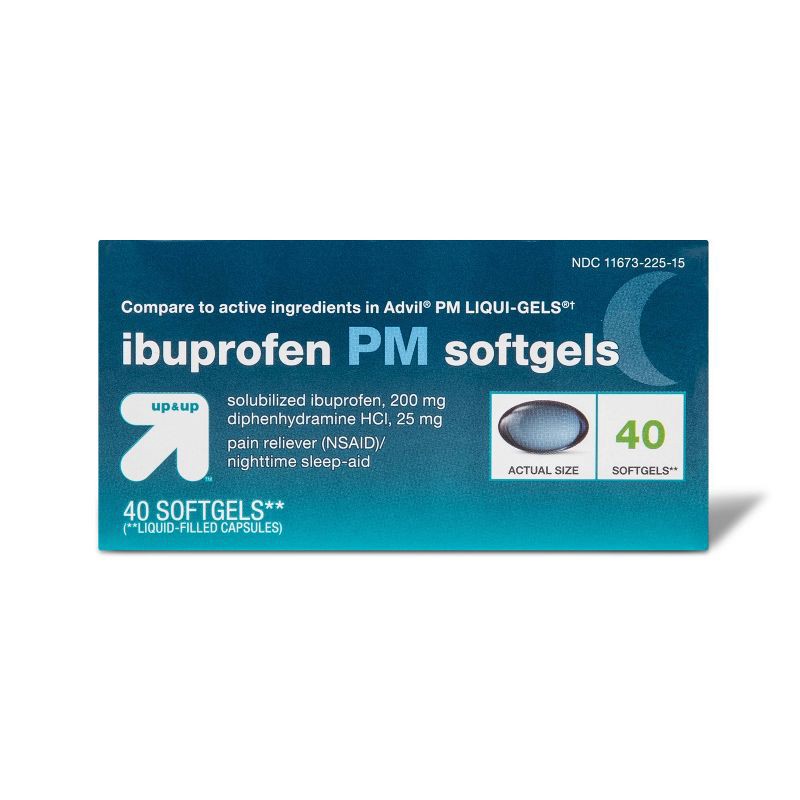 slide 1 of 5, Ibuprofen (NSAID) PM Pain Reliever & Nighttime Sleep Aid Softgels - 40ct - up & up™, 40 ct
