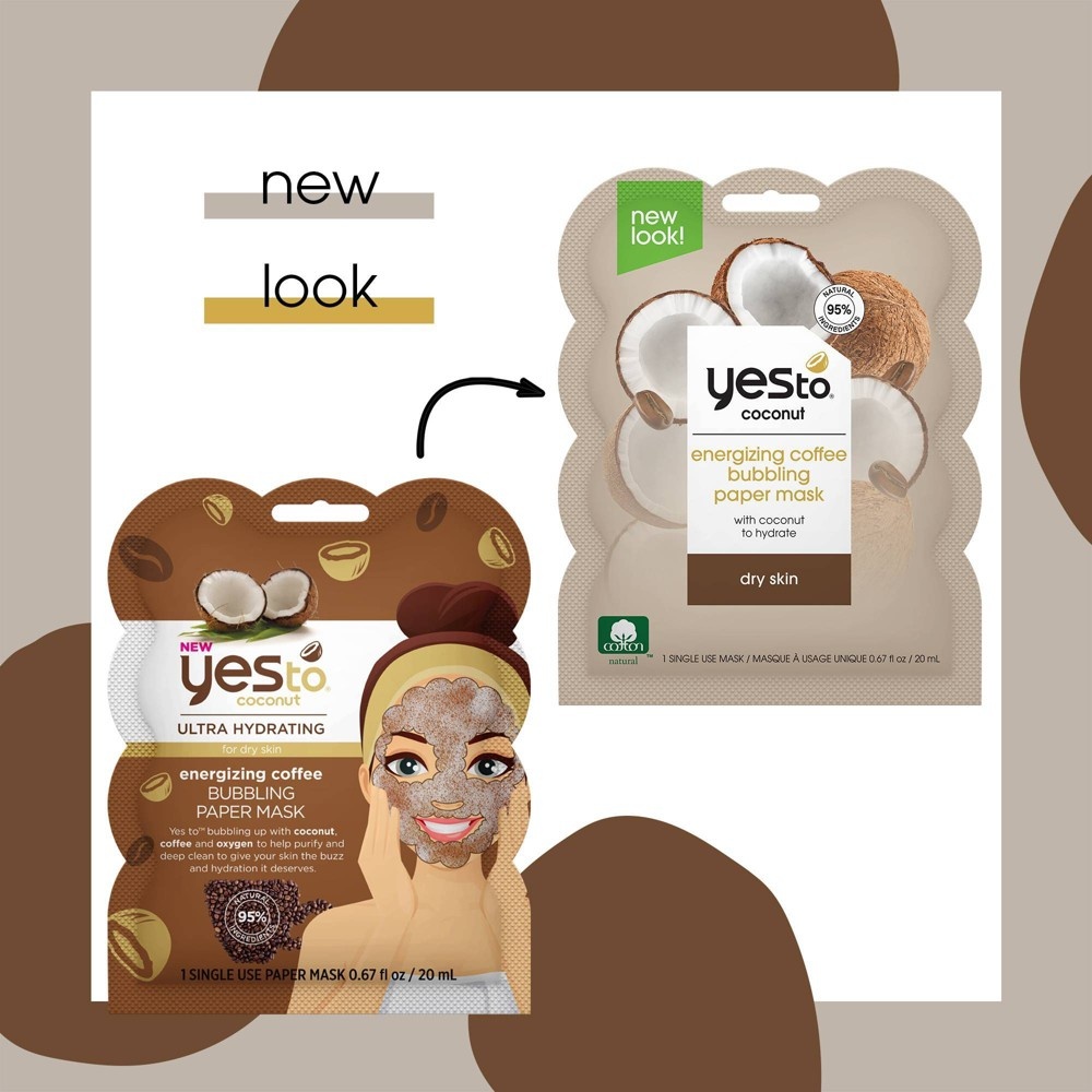 slide 4 of 5, Yes To Coconut Energizing Coffee Bubbling Paper Mask, 0.67 fl oz