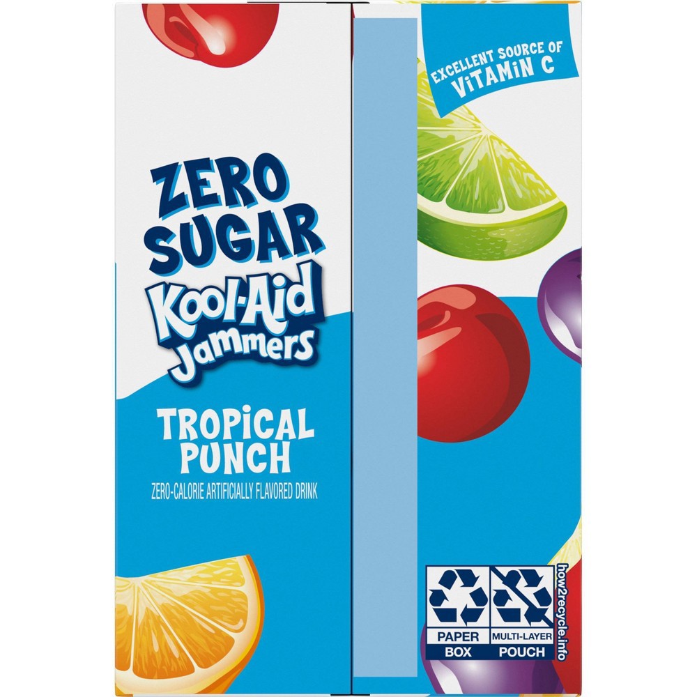 slide 9 of 10, Kool-Aid Jammers Tropical Punch Zero Sugar Artificially Flavored Soft Drink Pouches, 10 ct; 6 fl oz