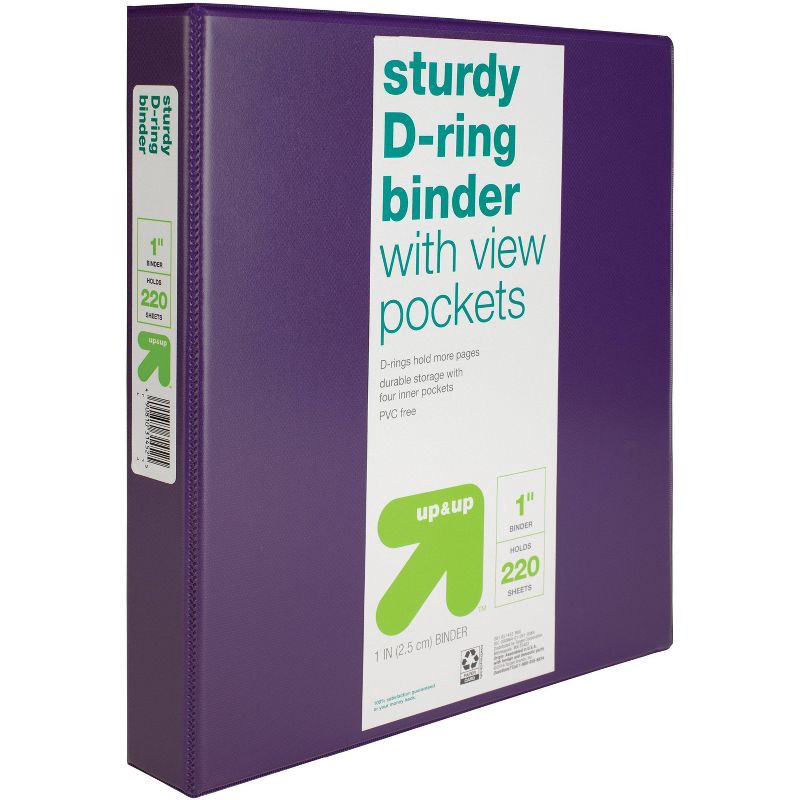 slide 2 of 5, 1" 3 Ring Binder Clear View Purple - up&up™, 1 ct