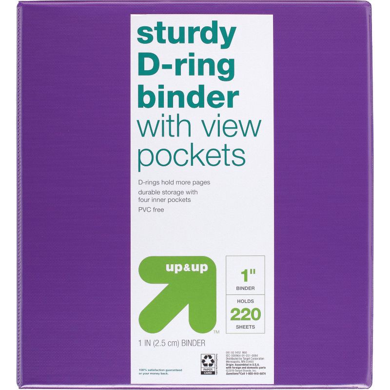 slide 1 of 5, 1" 3 Ring Binder Clear View Purple - up&up™, 1 ct