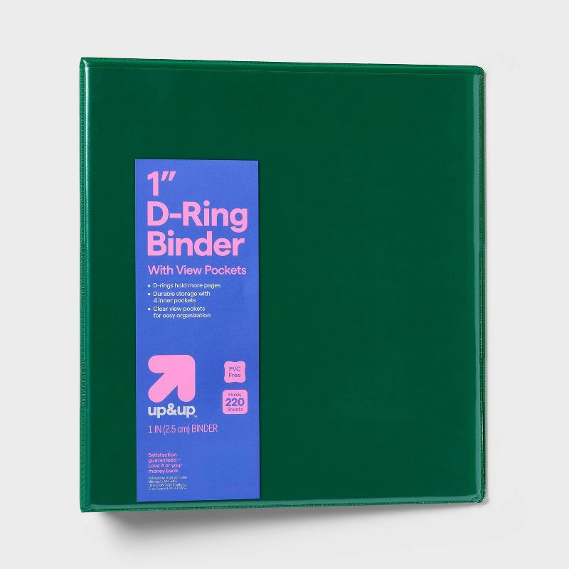 slide 1 of 3, 1" 3 Ring Binder Clear View Green - up&up™, 1 ct