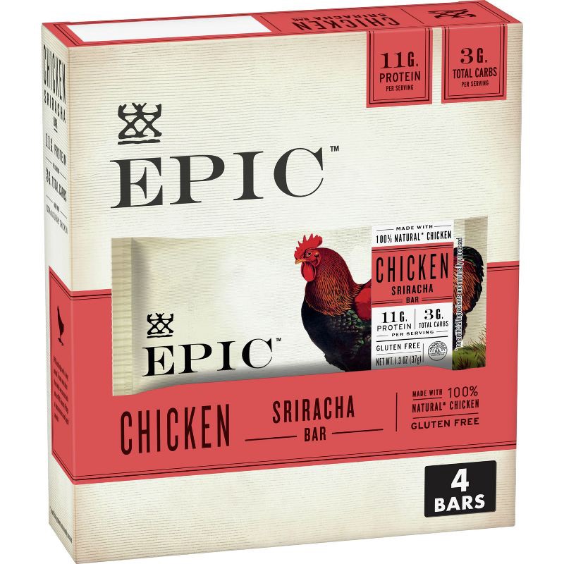 slide 1 of 10, EPIC Chicken Sriracha Nutrition Bar - 6oz 4ct, 4 ct; 6 oz