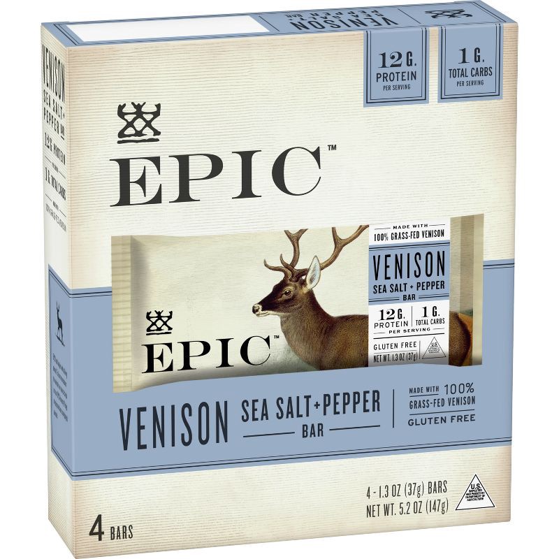 slide 9 of 10, EPIC Venison Sea Salt & Pepper Nutrition Bar - 5.2oz/4ct, 5.2 oz, 4 ct