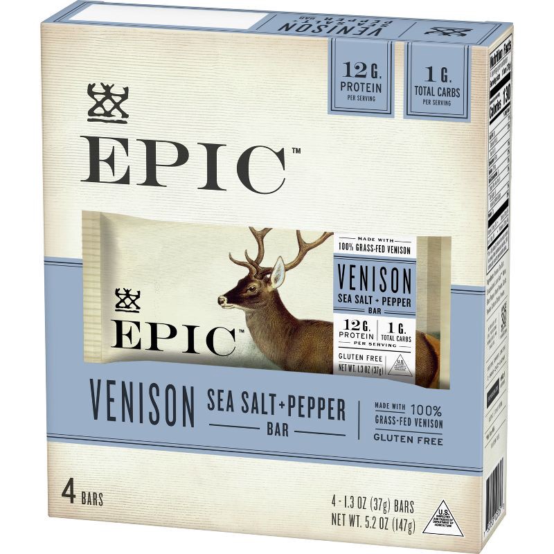 slide 7 of 10, EPIC Venison Sea Salt & Pepper Nutrition Bar - 5.2oz/4ct, 5.2 oz, 4 ct