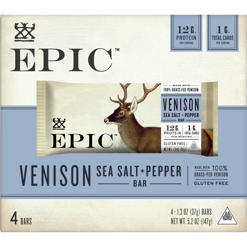 slide 8 of 10, EPIC Venison Sea Salt & Pepper Nutrition Bar - 5.2oz/4ct, 5.2 oz, 4 ct