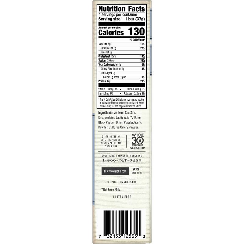 slide 6 of 10, EPIC Venison Sea Salt & Pepper Nutrition Bar - 5.2oz/4ct, 5.2 oz, 4 ct