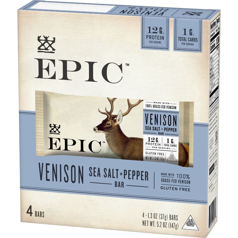 slide 1 of 10, EPIC Venison Sea Salt & Pepper Nutrition Bar - 5.2oz/4ct, 5.2 oz, 4 ct