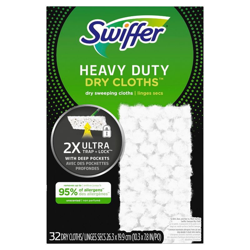 slide 2 of 8, Swiffer Sweeper Heavy Duty Multi-Surface Dry Cloth Refills for Floor Sweeping and Cleaning - Unscented - 32ct, 32 ct