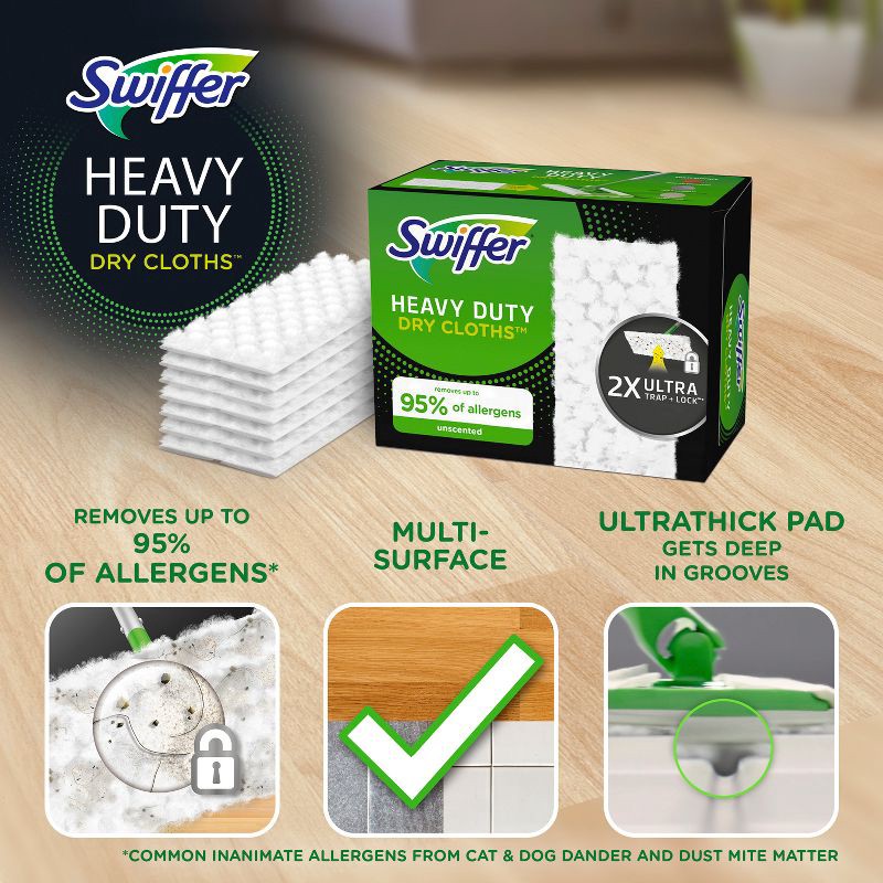 slide 3 of 8, Swiffer Sweeper Heavy Duty Multi-Surface Dry Cloth Refills for Floor Sweeping and Cleaning - Unscented - 32ct, 32 ct