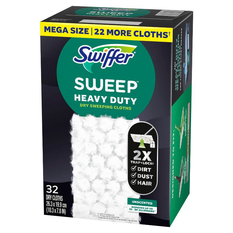 slide 12 of 12, Swiffer Sweeper Heavy Duty Multi-Surface Dry Cloth Refills for Floor Sweeping and Cleaning - Unscented - 32ct, 32 ct
