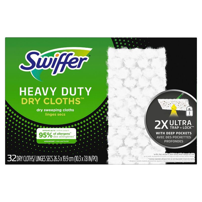 slide 8 of 8, Swiffer Sweeper Heavy Duty Multi-Surface Dry Cloth Refills for Floor Sweeping and Cleaning - Unscented - 32ct, 32 ct