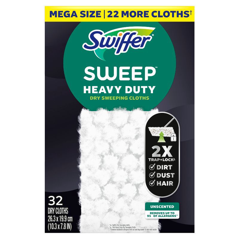 slide 10 of 12, Swiffer Sweeper Heavy Duty Multi-Surface Dry Cloth Refills for Floor Sweeping and Cleaning - Unscented - 32ct, 32 ct