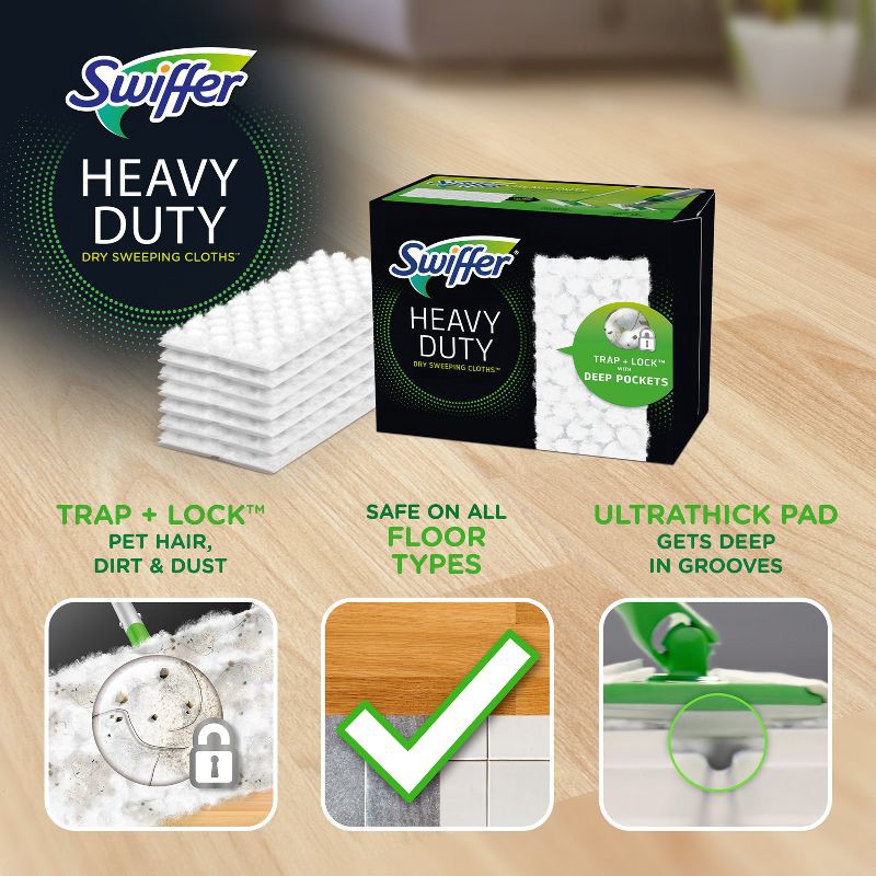 slide 2 of 13, Swiffer Sweeper Heavy Duty Multi-Surface Dry Cloth Refills for Floor Sweeping and Cleaning - Unscented - 20ct, 20 ct