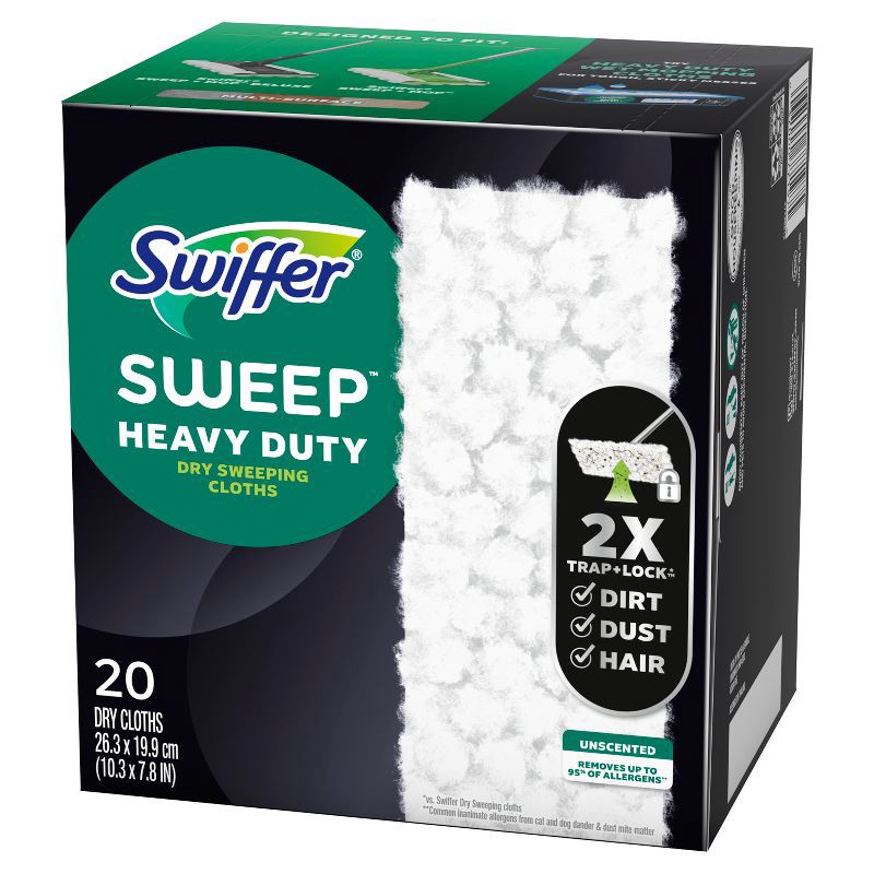 slide 12 of 13, Swiffer Sweeper Heavy Duty Multi-Surface Dry Cloth Refills for Floor Sweeping and Cleaning - Unscented - 20ct, 20 ct