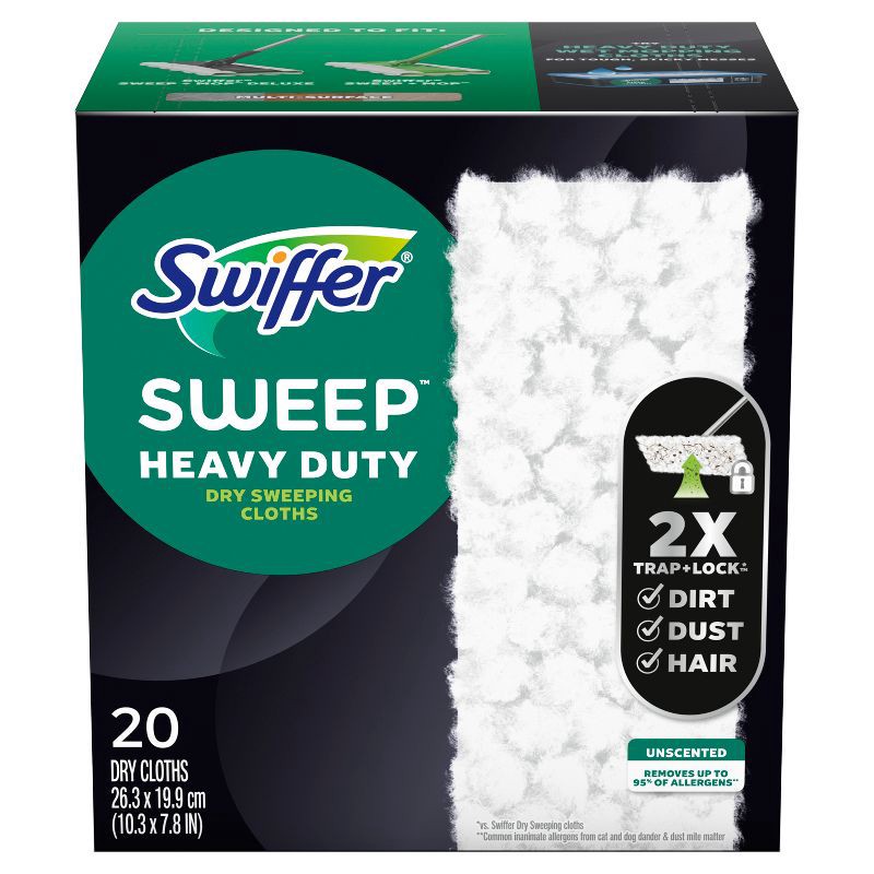 slide 10 of 13, Swiffer Sweeper Heavy Duty Multi-Surface Dry Cloth Refills for Floor Sweeping and Cleaning - Unscented - 20ct, 20 ct