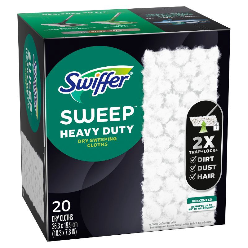 slide 11 of 13, Swiffer Sweeper Heavy Duty Multi-Surface Dry Cloth Refills for Floor Sweeping and Cleaning - Unscented - 20ct, 20 ct