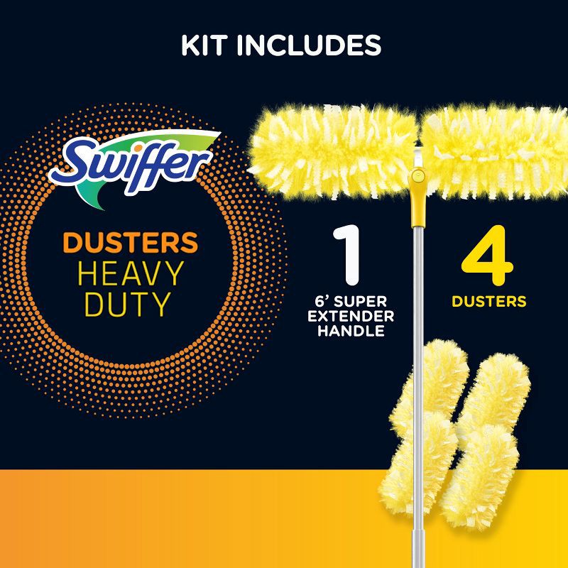 slide 7 of 16, Swiffer Dusters Heavy Duty Super Extendable Handle Dusting Kit(Extension Pole, Extendable Handle,4 Duster Refill) - 4ct, 4 ct