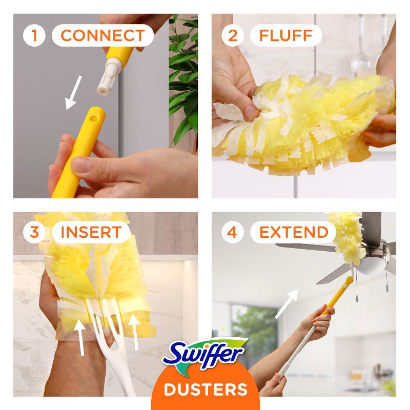 slide 10 of 16, Swiffer Dusters Heavy Duty Super Extendable Handle Dusting Kit(Extension Pole, Extendable Handle,4 Duster Refill) - 4ct, 4 ct