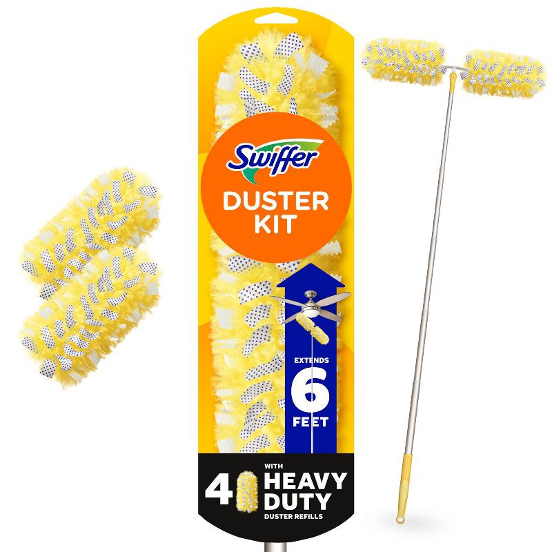 slide 1 of 14, Swiffer Dusters Heavy Duty Super Extendable Handle Dusting Kit(Extension Pole, Extendable Handle,4 Duster Refill) - 4ct, 4 ct