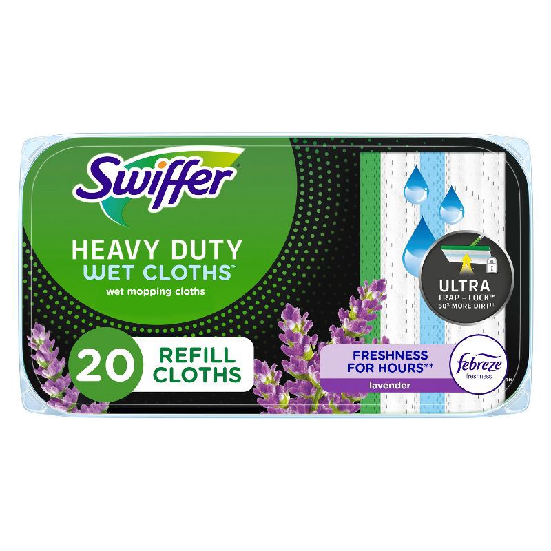 slide 1 of 15, Swiffer Sweeper Heavy Duty Multi-Surface Wet Cloth Refills for Floor Mopping and Cleaning - Lavender scent - 20ct, 20 ct