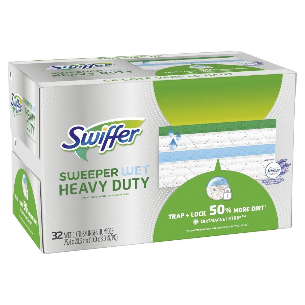 slide 2 of 2, Swiffer Sweeper Wet Heavy Duty Mopping Cloths with Febreze Freshness Lavender Vanilla Comfort, 32 ct