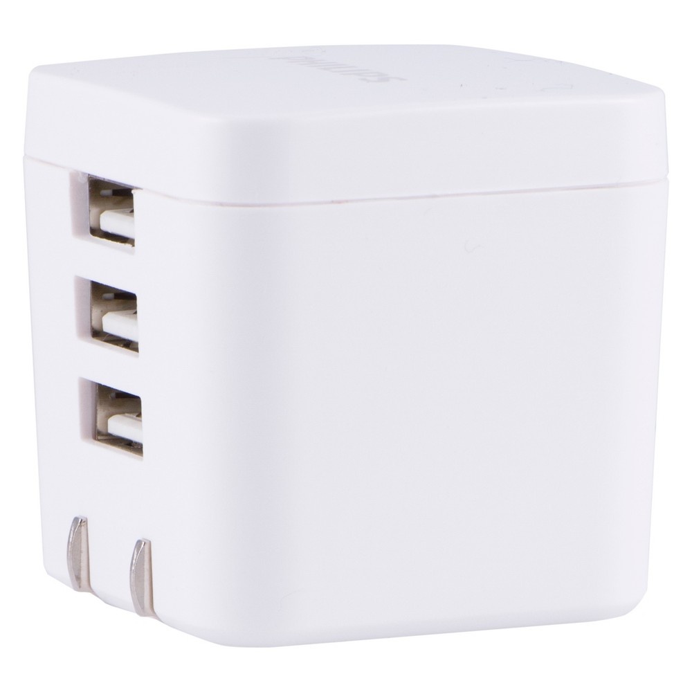 slide 4 of 7, Philips 3-Port USB Wall Charger - White, 1 ct