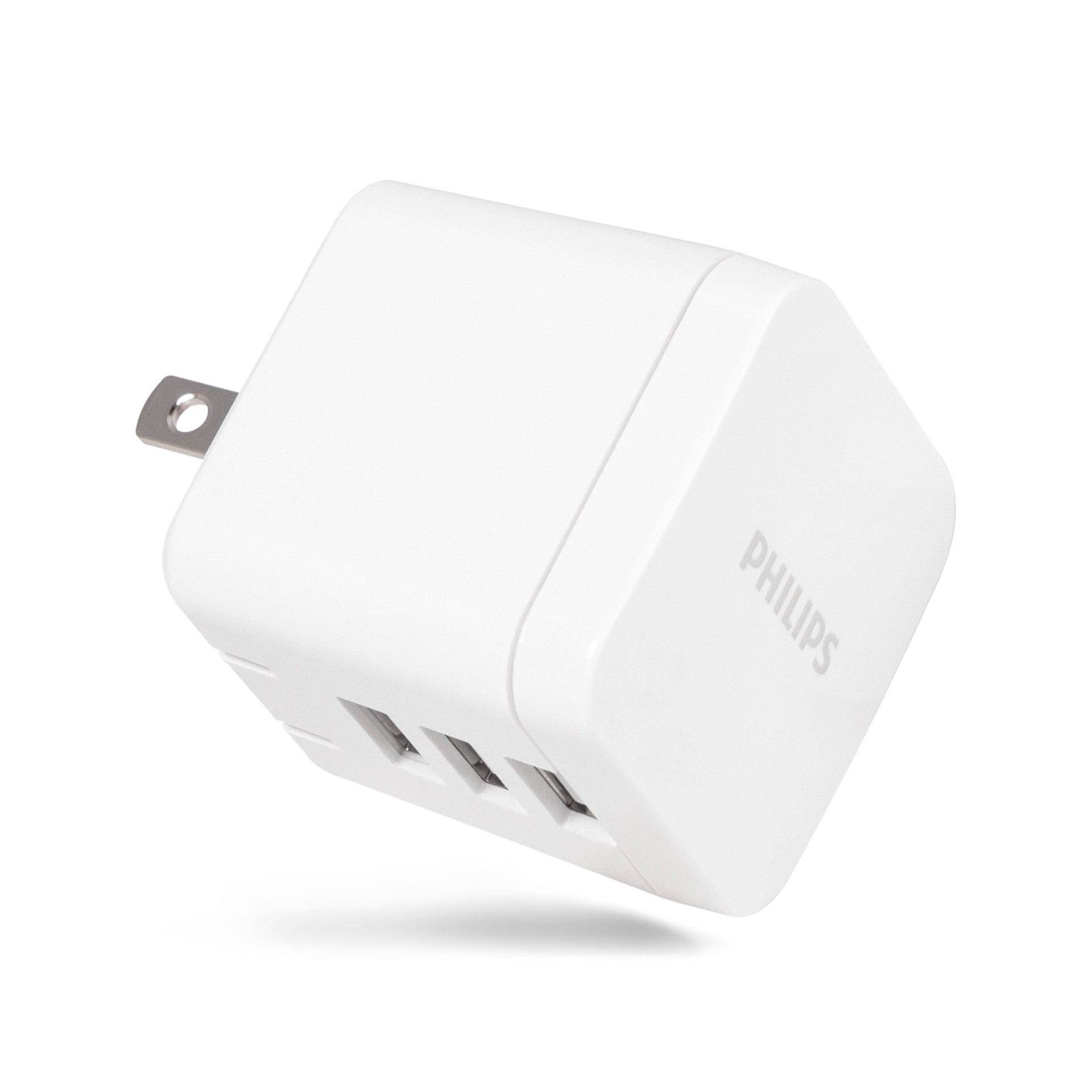 slide 1 of 7, Philips 3-Port USB Wall Charger - White, 1 ct