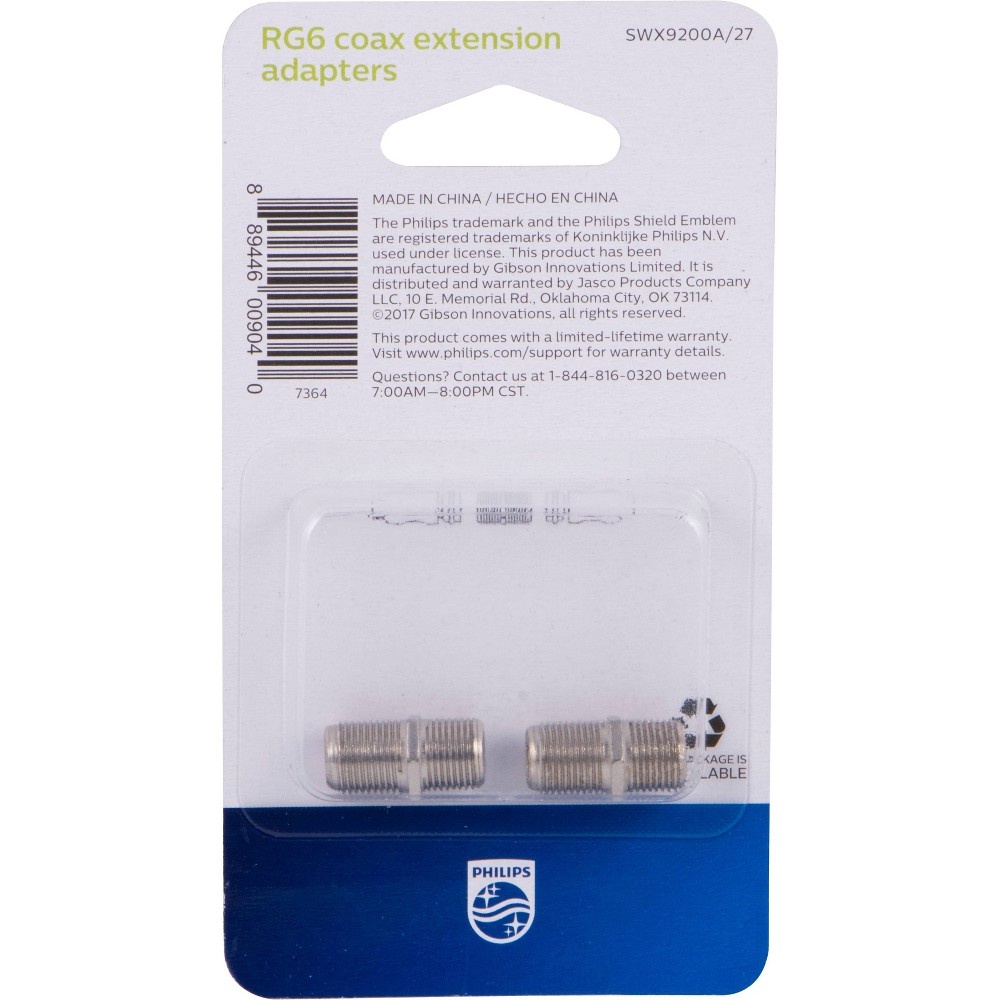 slide 5 of 5, Philips RG6 Coax Extension Adapters 2pk - Gray, 2 ct