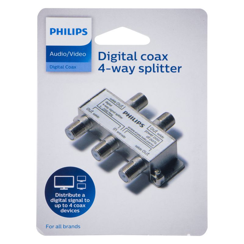 slide 5 of 5, Philips Digital Coax 4-Way Splitter - Gray, 1 ct