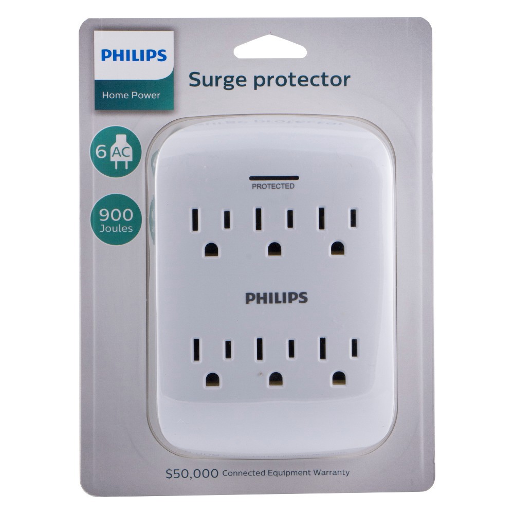 slide 3 of 10, Philips 6-Outlet Surge Protector Wall Tap, White, 1 ct