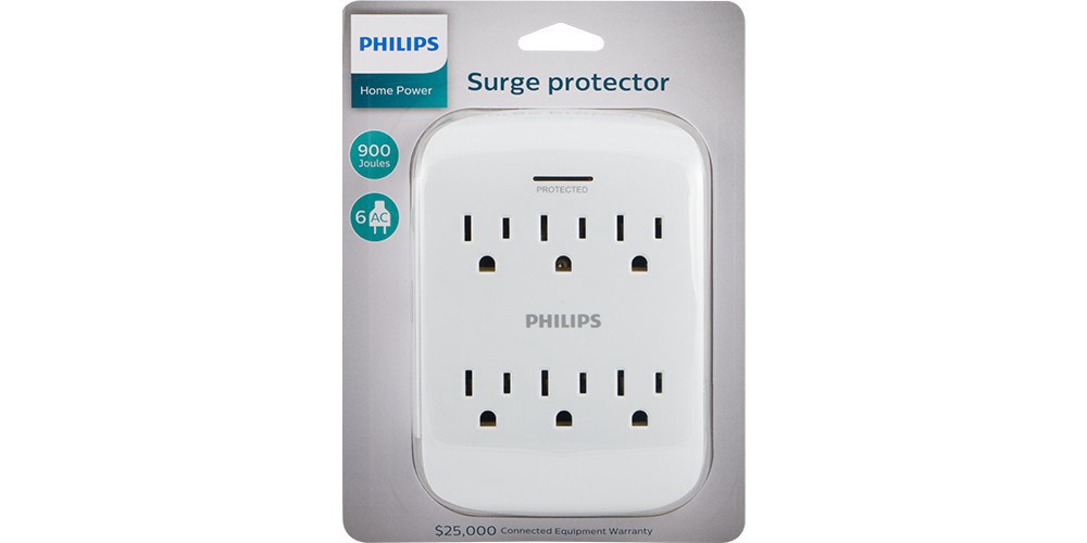 slide 10 of 10, Philips 6-Outlet Surge Protector Wall Tap, White, 1 ct