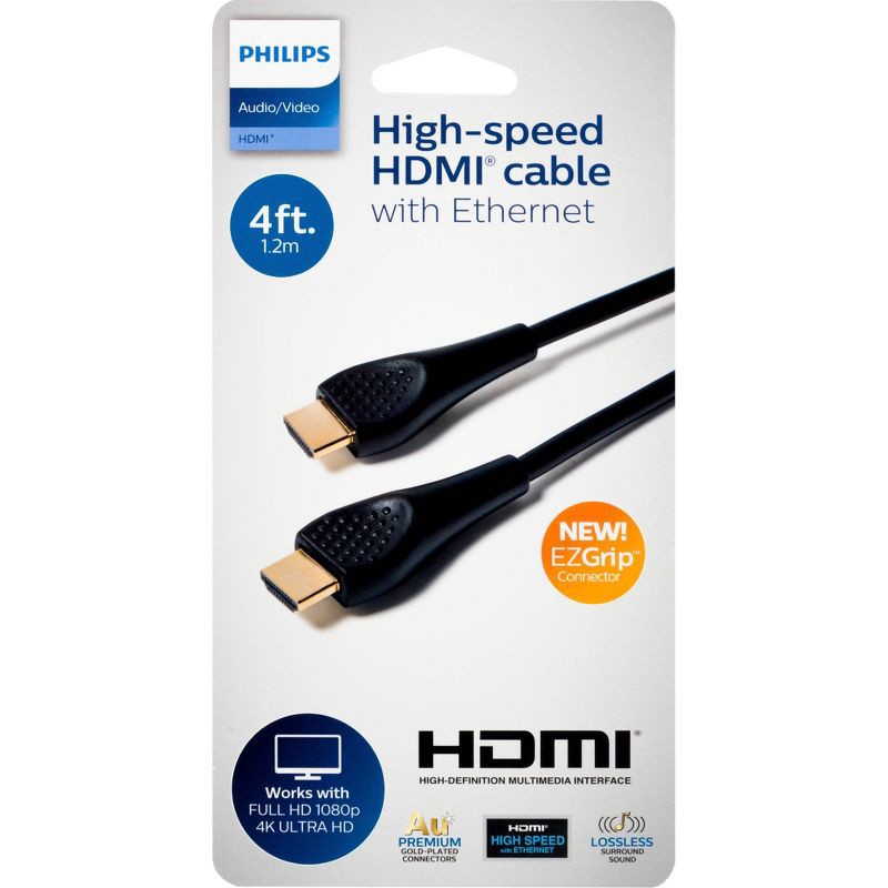 slide 7 of 7, Philips 4' High Speed HDMI Cable with Ethernet - Black, 1 ct