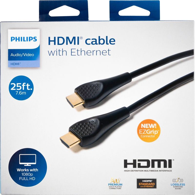 slide 6 of 6, Philips 25' HDMI High Speed Cable with Ethernet - Black, 1 ct