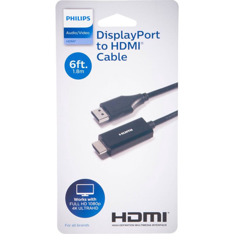 slide 7 of 7, Philips 6' Display Port to HDMI Cable - Black, 1 ct