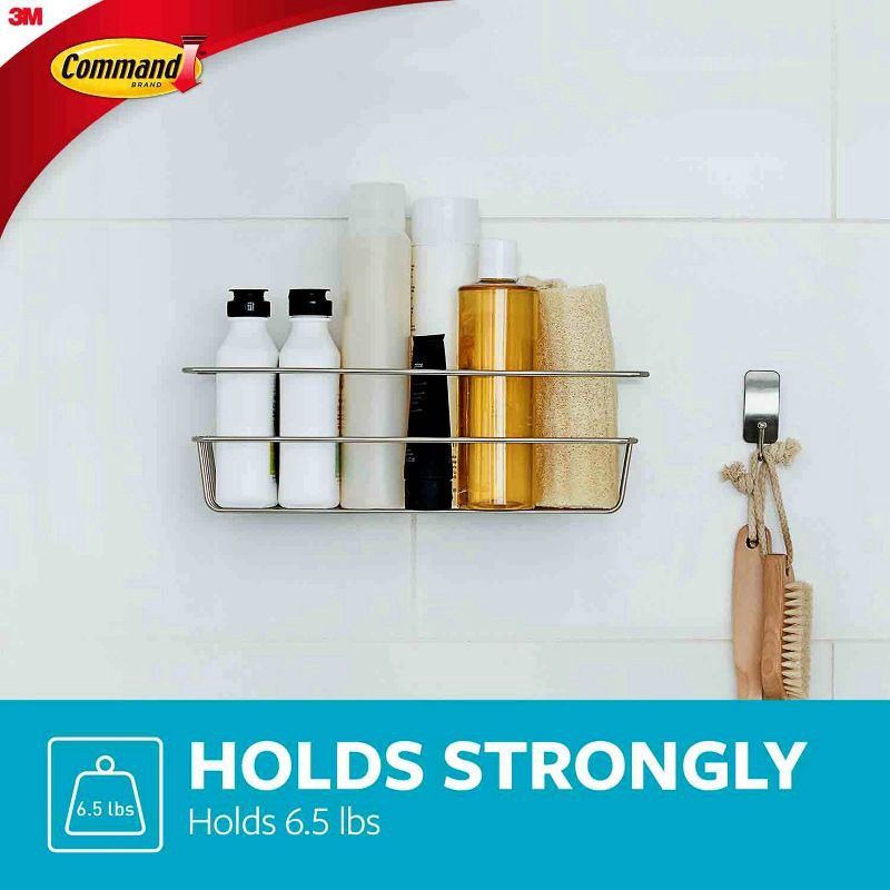 slide 4 of 11, Command Metal Shower Caddy Satin Nickel: Adhesive Mount, Bathroom Organizer, Rust-Resistant, 6.375"H x 12.5"W, 1 ct