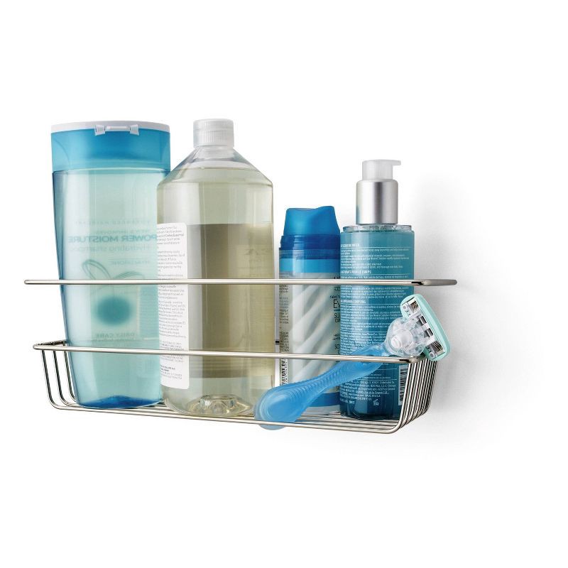 slide 11 of 11, Command Metal Shower Caddy Satin Nickel: Adhesive Mount, Bathroom Organizer, Rust-Resistant, 6.375"H x 12.5"W, 1 ct