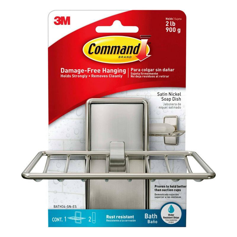 slide 1 of 13, Command Soap Dish Brushed Nickel Paper: Metal Shower Caddy, Spot Clean, Classic Pattern Design, 1 ct