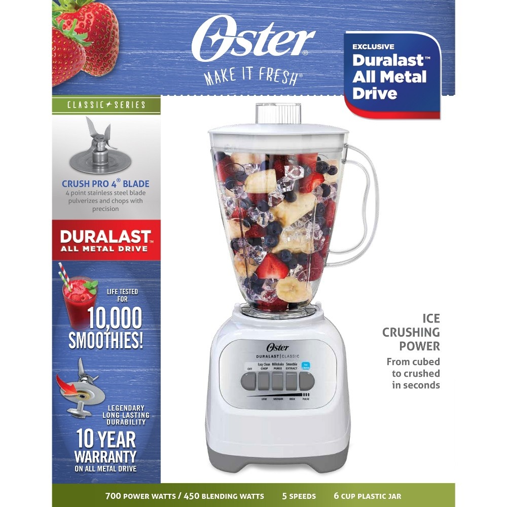 slide 2 of 2, Oster Classic Series 5-Speed Blender - White BLSTCP-W00-000, 1 ct