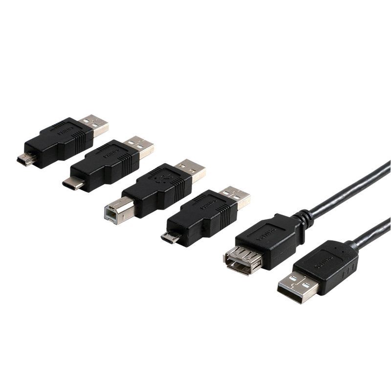 slide 2 of 7, Philips 6' USB 2.0 Universal Kit with USB-C - Black: Male to Female Connection Cable, 1 ct