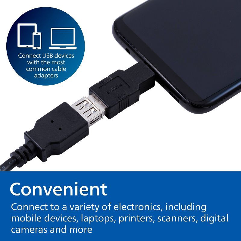 slide 4 of 7, Philips 6' USB 2.0 Universal Kit with USB-C - Black: Male to Female Connection Cable, 1 ct