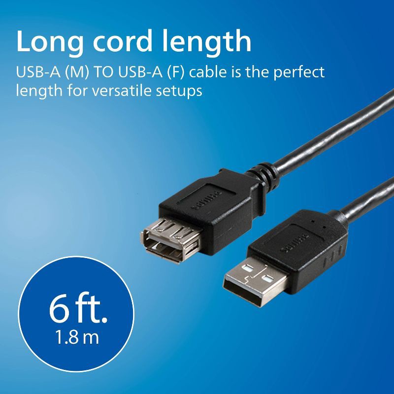 slide 6 of 7, Philips 6' USB 2.0 Universal Kit with USB-C - Black: Male to Female Connection Cable, 1 ct