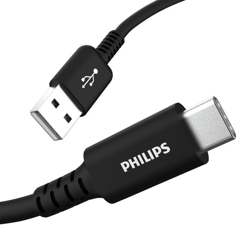 slide 1 of 8, Philips 6' Cable, USB-A to USB-C 15W Charge - Black, 1 ct