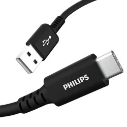 Philips 6' Cable, USB-A to USB-C 15W Charge - Black: Connection Male-To-Male