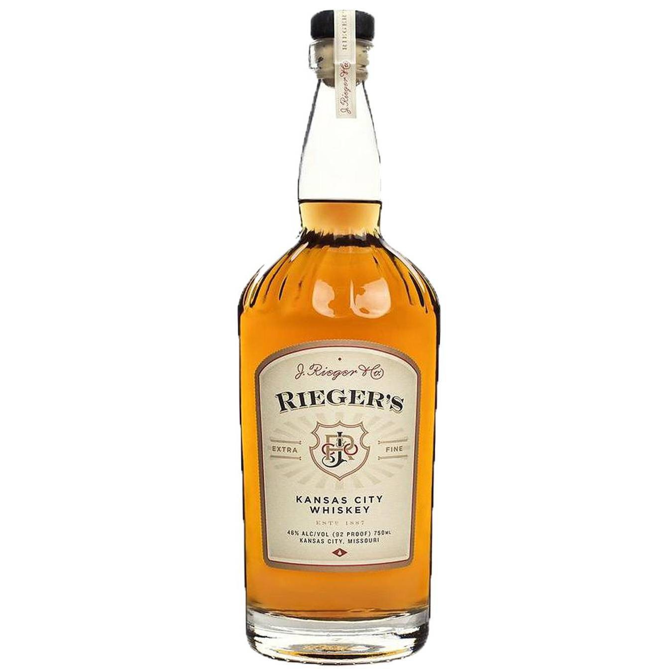 slide 1 of 1, J. Rieger & Co. Rieger's Whiskey Bottle, 750 ml